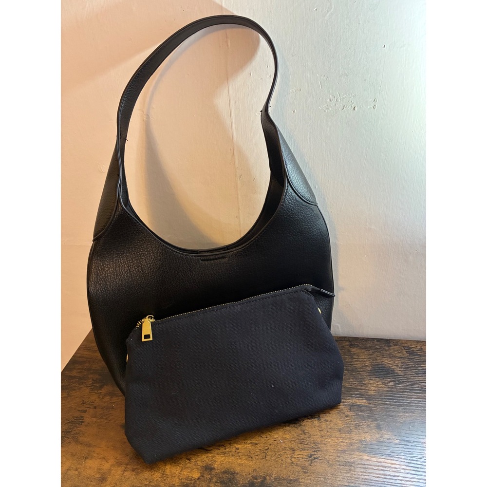 Rachel Zoe Black Pebbled Faux Leather Hobo Bag and Canvas Clutch Organizer Set